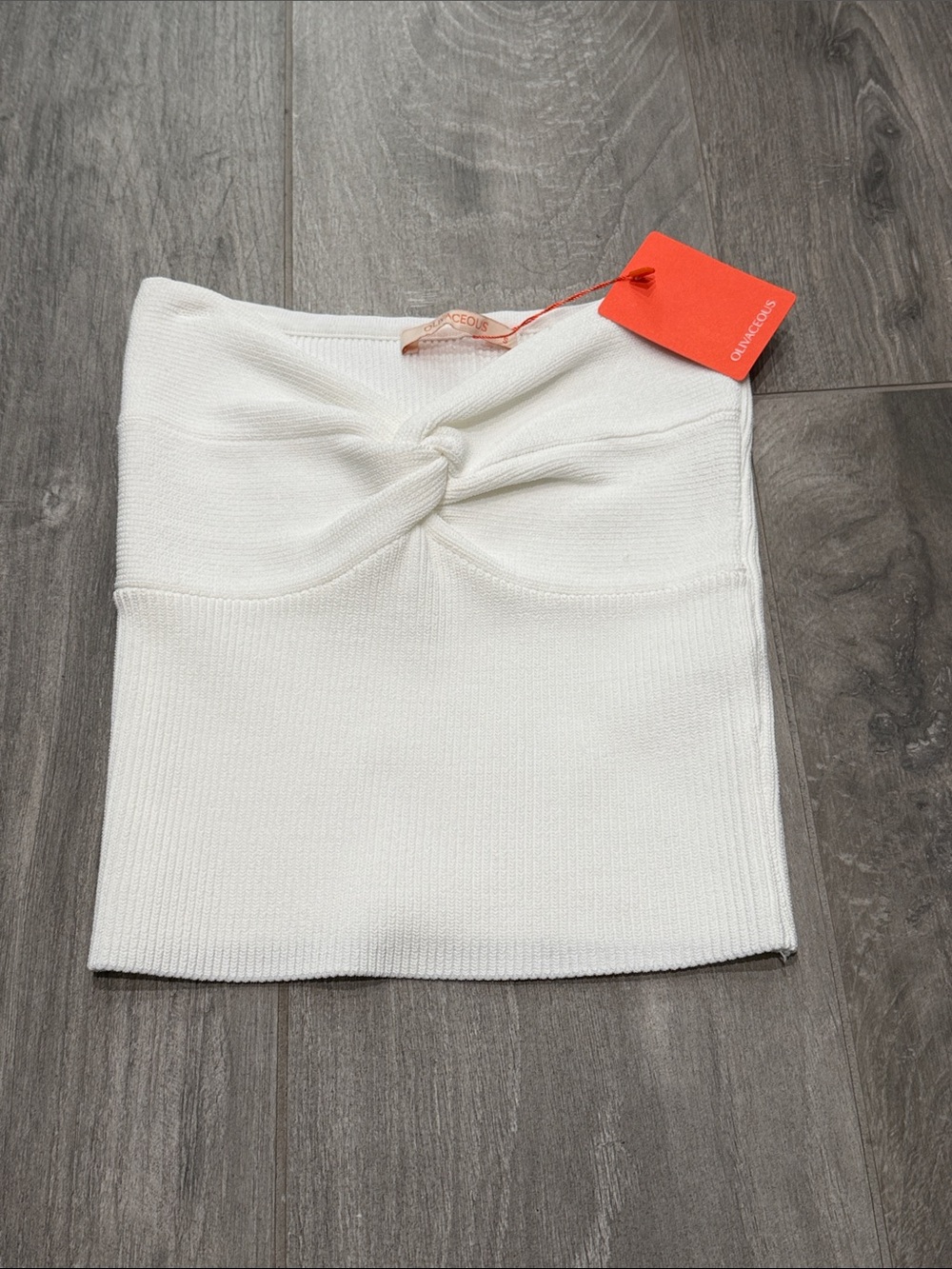 NWT Olivaceous White Knit Twist-Front tube top- S